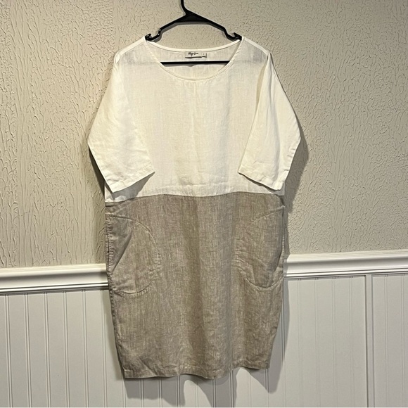 Magic Linen Adria White and Natural 100% linen dress size small - Picture 6 of 12